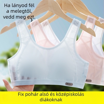Légáteresztő nejlon sportmelltartó lányoknak, 3/4-es kosár, vékony formázott kosár, vezeték nélküli, fix dupla vállpántok