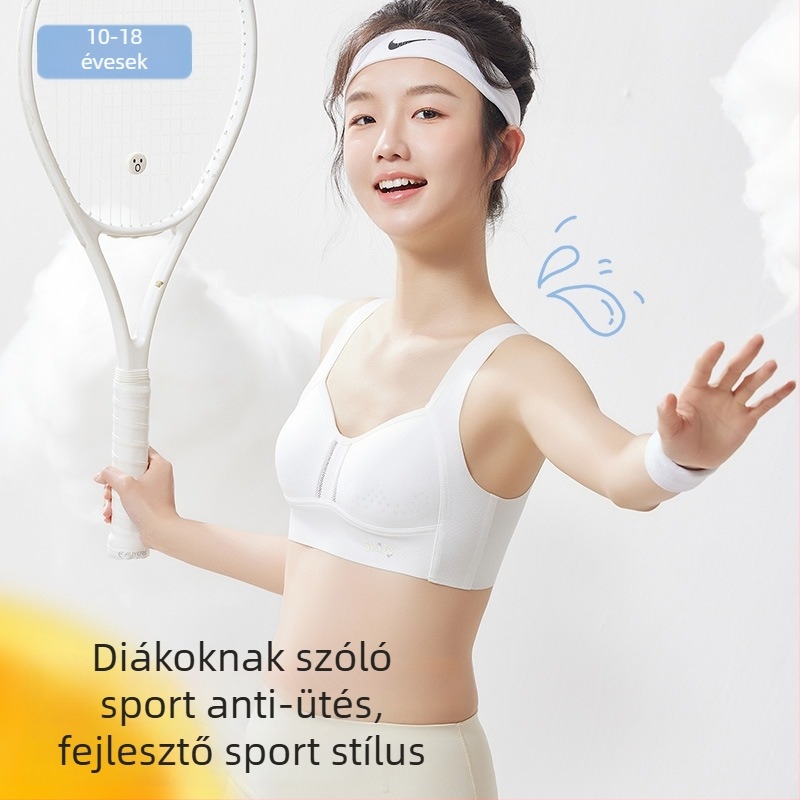 Tinédzser lányok sport melltartója, mellény-stílusú, spandex anyag, teljes kosár, vékony formázott kosár, nejlon bélés, légáteresztő hát