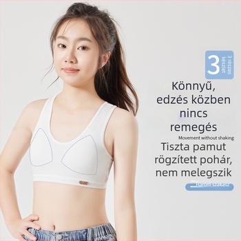 Fiatal lányoknak szánt pamut tank-topp melltartó, vékony formázott kosarakkal, teljes fedés, vezeték nélküli, rögzített dupla pántok, 12–15 éveseknek