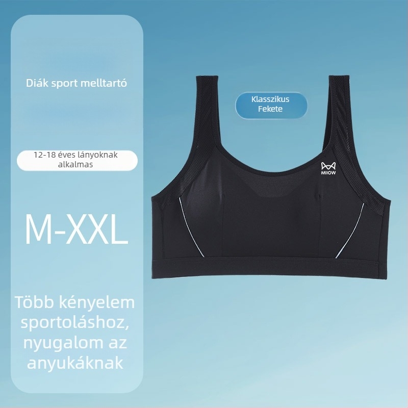 Sportos lányoknak sportmelltartó-vest – nylon anyagból, teljes kosár, vékony formázott kosár, bélés nylon/nylon, fix dupla vállpántok, légáteresztő és izzadságfelszívó