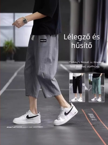 Férfi Ice Silk háromnegyedes nadrág nyárra, könnyű, laza szabású, sportos-casual nadrág