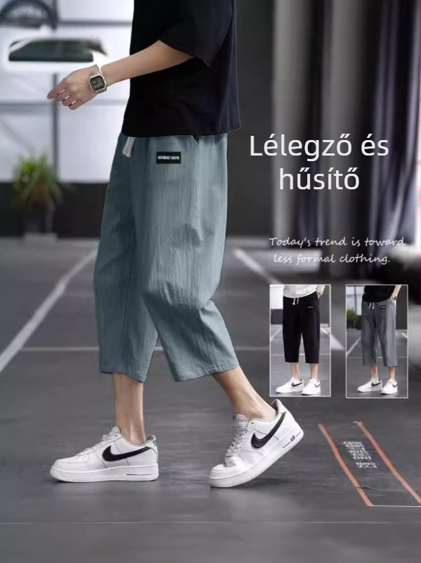 Férfi Ice Silk háromnegyedes nadrág nyárra, könnyű, laza szabású, sportos-casual nadrág