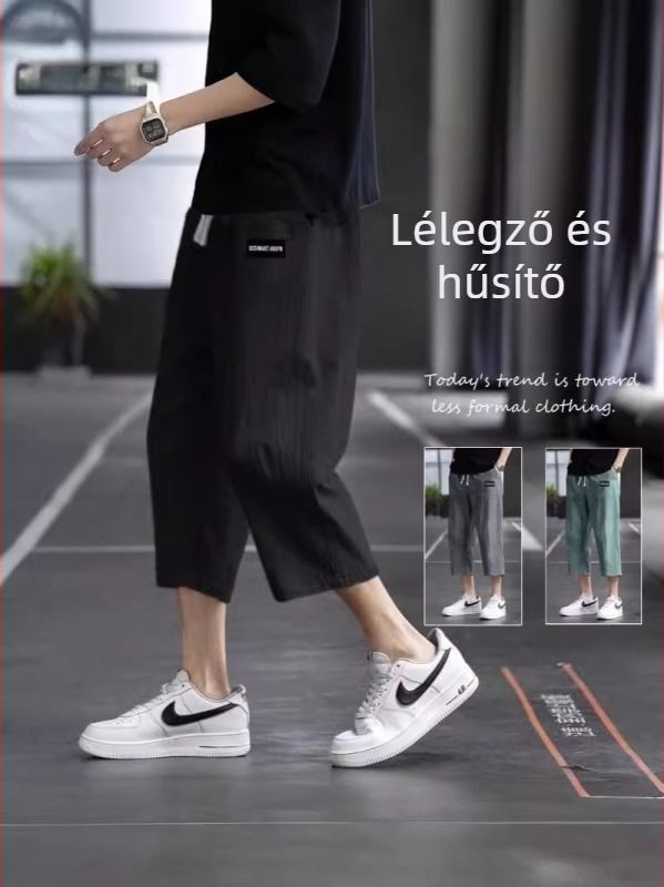 Férfi Ice Silk háromnegyedes nadrág nyárra, könnyű, laza szabású, sportos-casual nadrág
