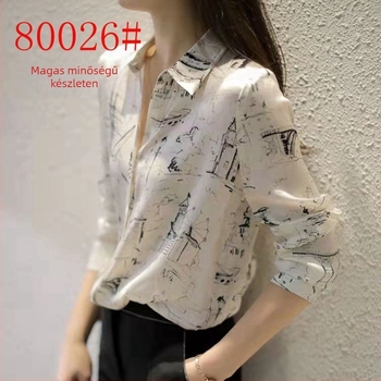 Női chiffon felső, japán stílusú laza szabás, hosszú ujjú, galléros, poliészter-keverék 30–50%