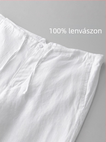 Férfi len rövidnadrág nyárra — egyenes szabású, középméretű, 100% len, kényelmes stílus (100% len; egyenes; középméretű; nyár)