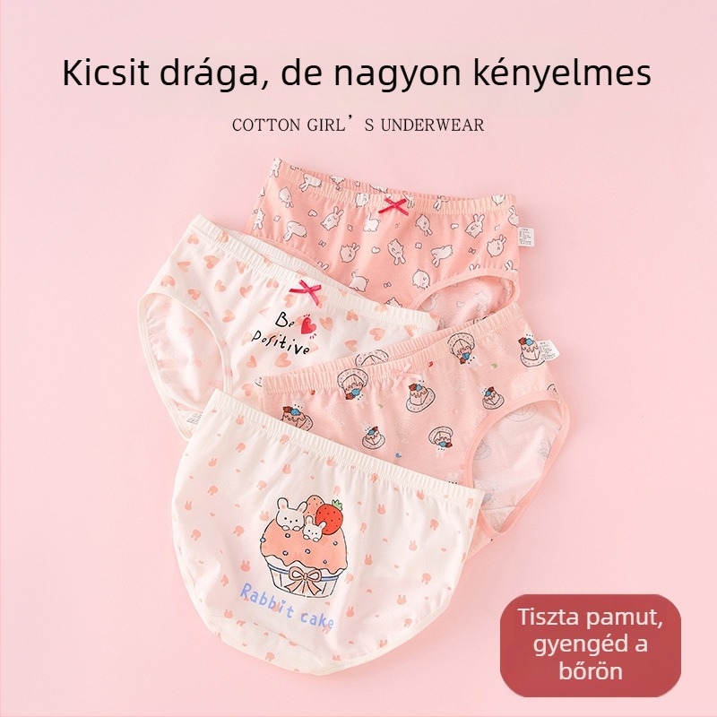 Lányoknak készült gyermek pamut alsónemű, háromszög alakú fazon, 95% pamut, 3–8 év, nyár 2024