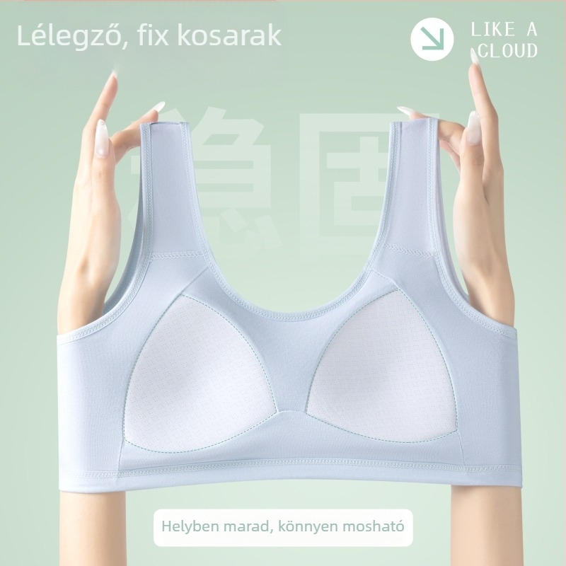 Pamut melltartó fix kosárral lányoknak, légáteresztő, széles vállpántokkal a fejlődési szakaszban