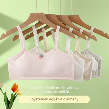 Pamut edzőmelltartó tinédzser lányoknak, mellény-stílus, teljes kosár, vékony formázott kosár, acélgyűrű nélkül, rögzített dupla vállpántok, légáteresztő