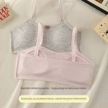 Pamut edzőmelltartó tinédzser lányoknak, mellény-stílus, teljes kosár, vékony formázott kosár, acélgyűrű nélkül, rögzített dupla vállpántok, légáteresztő