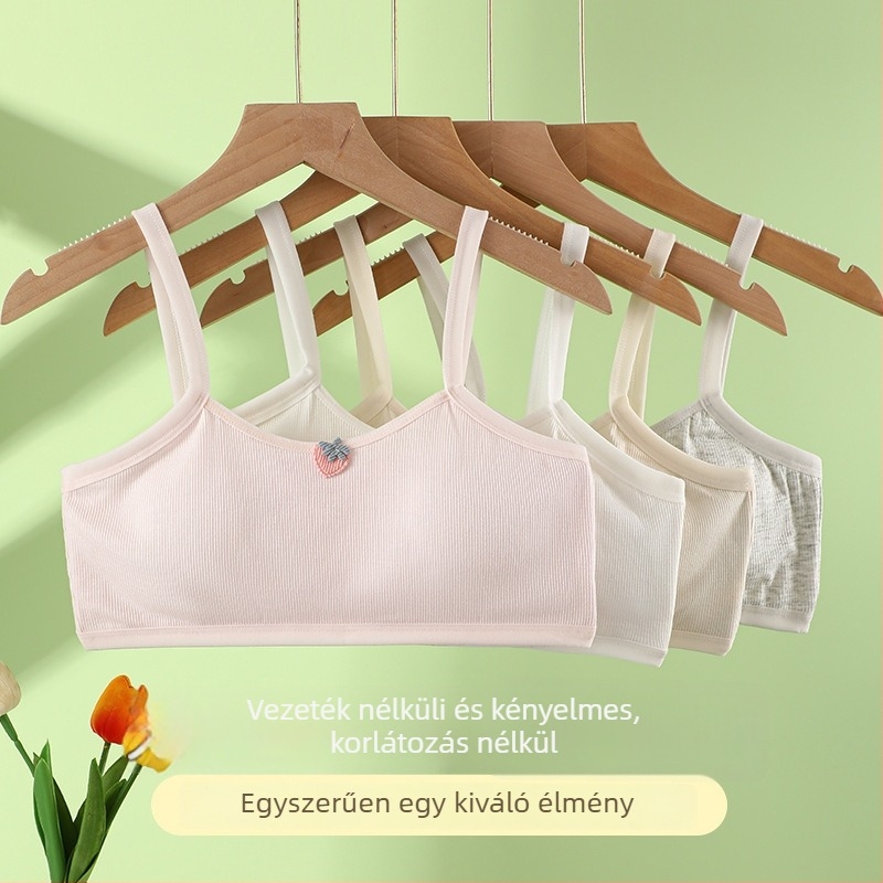 Pamut edzőmelltartó tinédzser lányoknak, mellény-stílus, teljes kosár, vékony formázott kosár, acélgyűrű nélkül, rögzített dupla vállpántok, légáteresztő