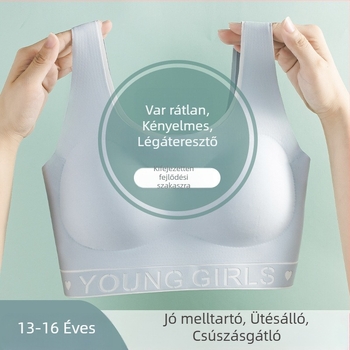 Varrás nélküli sportmelltartó 12–15 éves lányoknak, 3/4 kosár, vékony formázó betét, nylon, fix dupla vállpántok