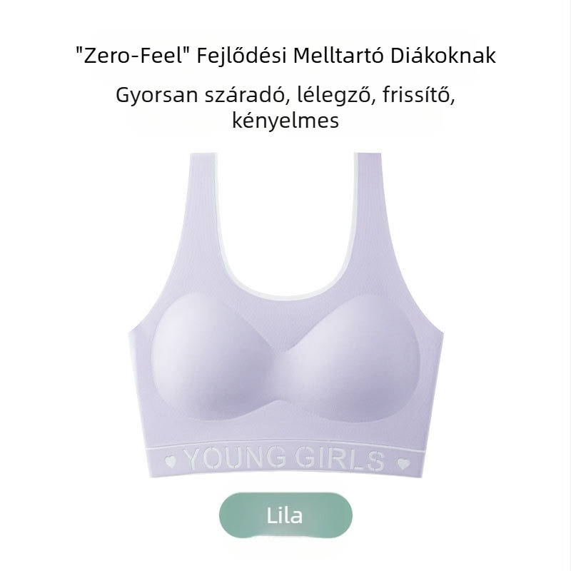 Varrás nélküli sportmelltartó 12–15 éves lányoknak, 3/4 kosár, vékony formázó betét, nylon, fix dupla vállpántok