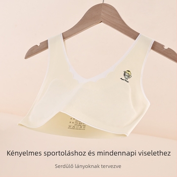 Első szakasz fix kosaras edzőmelltartó általános iskolás lányok számára; mellény-stílus, vékony formázott kosár, acélmerevítés nélkül, kényelmes