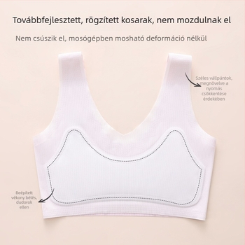 Első szakasz fix kosaras edzőmelltartó általános iskolás lányok számára; mellény-stílus, vékony formázott kosár, acélmerevítés nélkül, kényelmes