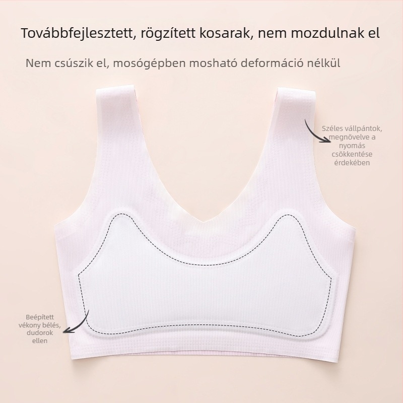 Első szakasz fix kosaras edzőmelltartó általános iskolás lányok számára; mellény-stílus, vékony formázott kosár, acélmerevítés nélkül, kényelmes