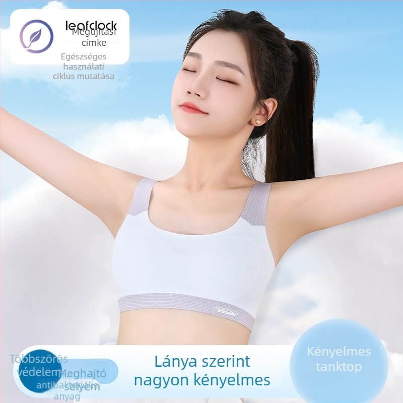 Sima sporttop tinédzser lányoknak, nylon főanyag (50–70%), bélés Spandex 30–50%, teljes kosárú, vékony formázott habos betét, acélgyűrű nélküli, rögzített dupla vállpántok