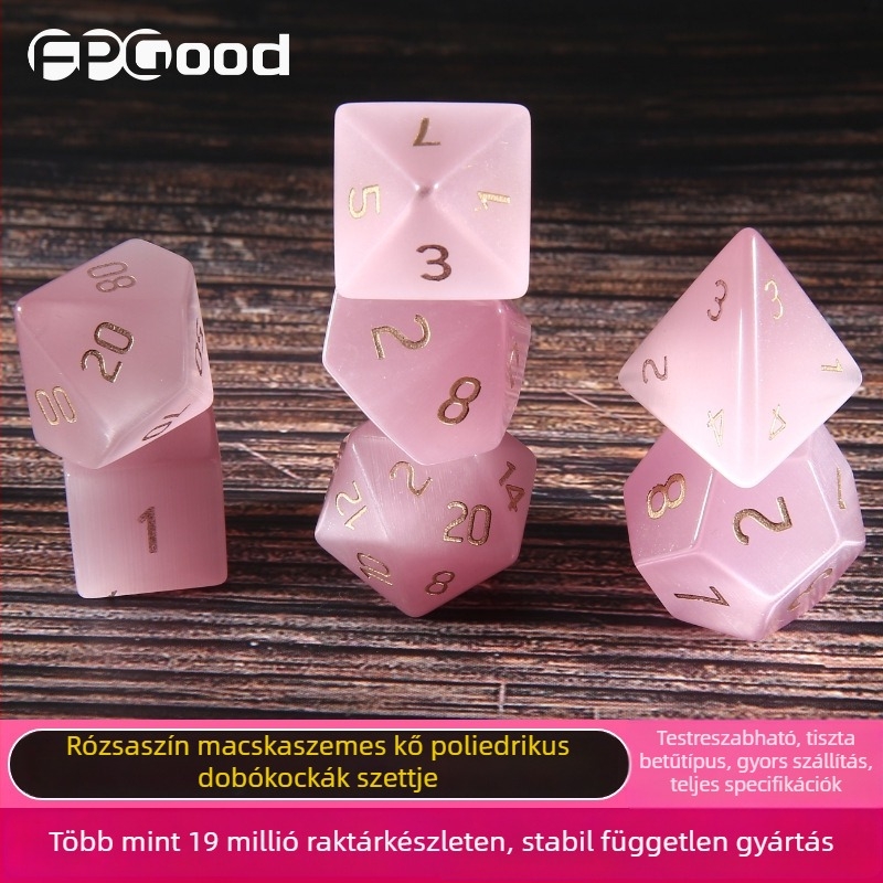 D&D dobókocka készlet – hét poliéderes dobókocka mesterséges macskaszem kőből