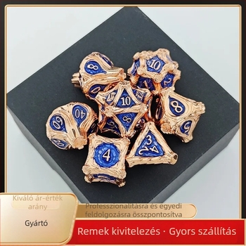 7 darabos fém D20-darabkészlet RPG-hoz — cink-ötvözet, polyhedrális forma, testreszabás elérhető