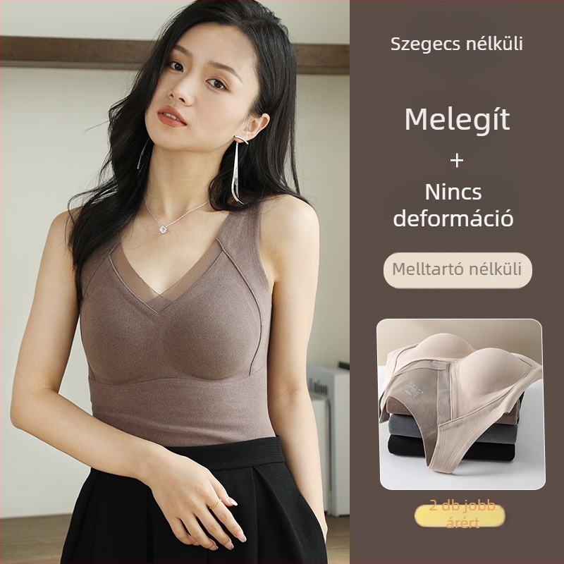Grafénes termális mellény integrált kosaras melltartóval, V-nyakú, mellkas párnával, testformázó, extra vastag akril 351–400 g/m²