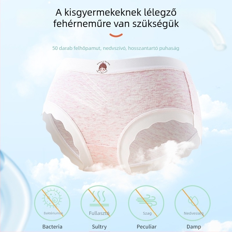 Lányoknak szánt 100% pamut, antibakteriális, lélegző alsónemű, osztály A