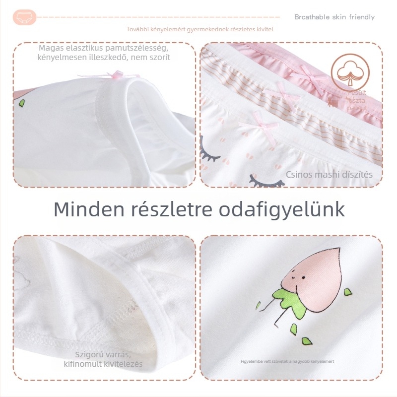 Gyerekeknek készült pamut alsónemű – 95% pamut, háromszög alakú bugyi lányoknak, kényelmes viselet