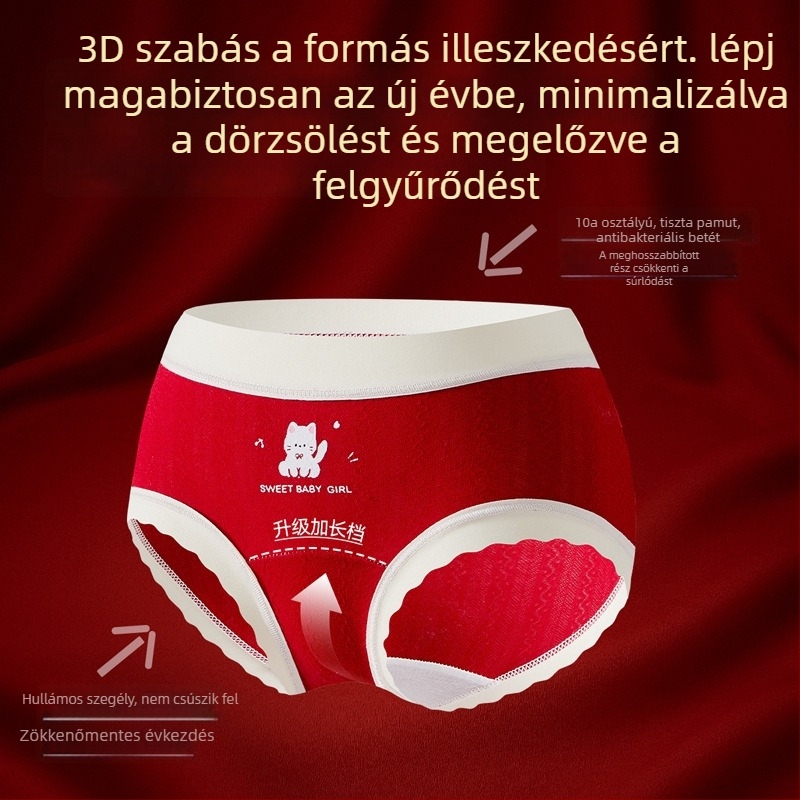 Lányok pamut alsóneműi, A-osztályú pamut, Ló éve, Zodiákus, Piros újévi szín, Szorításmentes derék