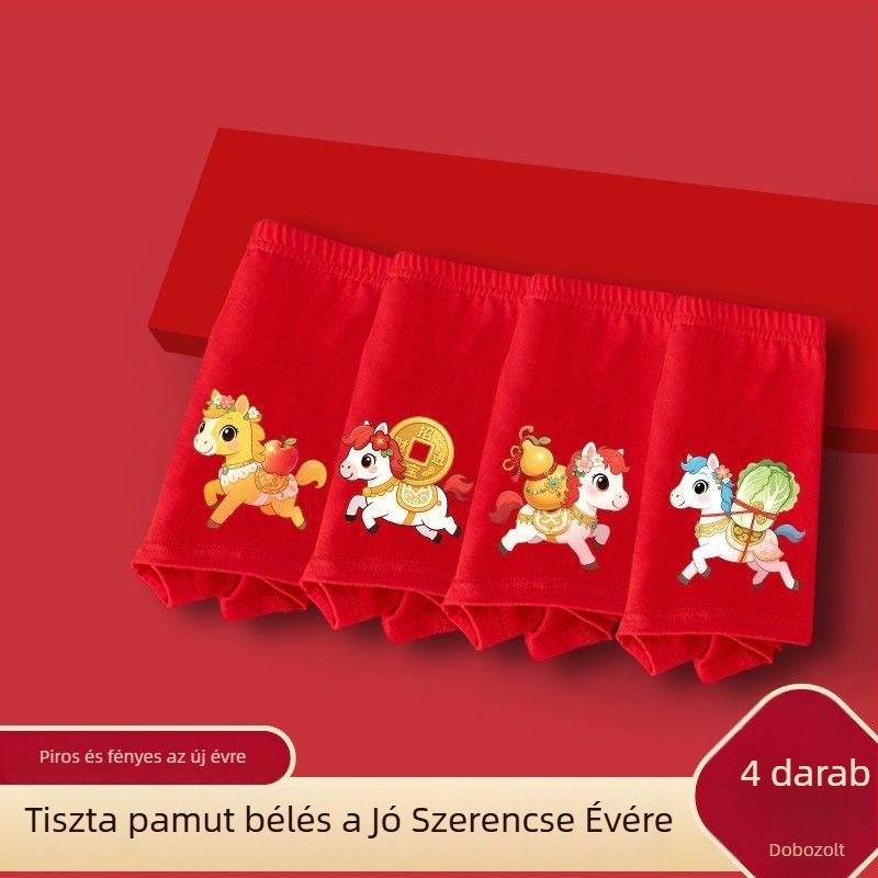 Lányoknak készült piros, lélegző pamut boxernadrágok