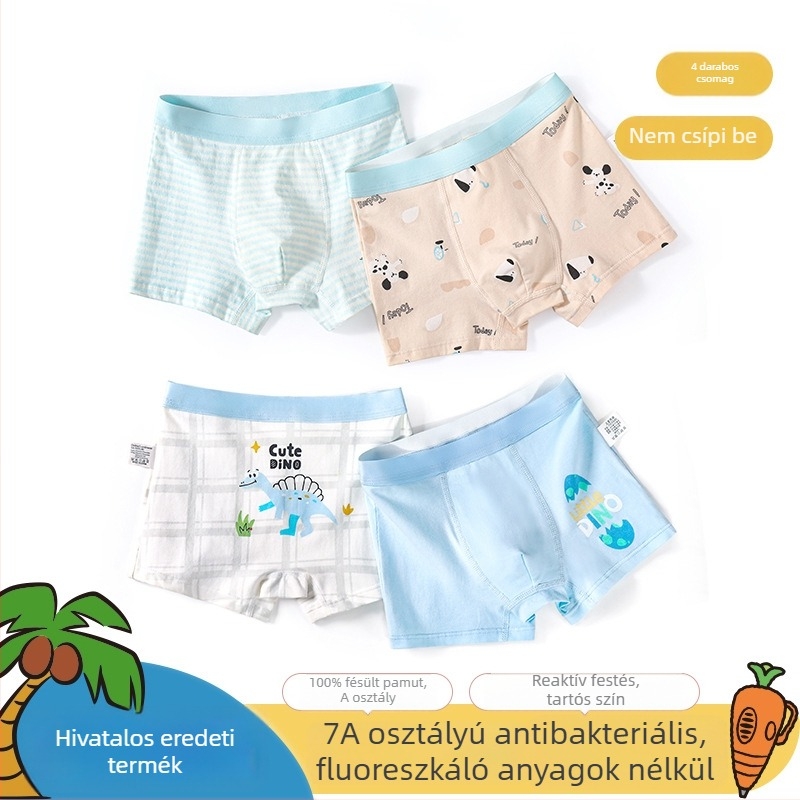 Gyerekeknek készült antibakteriális boxer alsó, osztály A, 95% pamut + 5% elasztán, kényelmes fiúknak