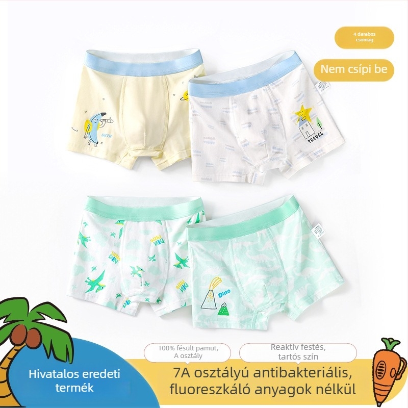 Gyerekeknek készült antibakteriális boxer alsó, osztály A, 95% pamut + 5% elasztán, kényelmes fiúknak