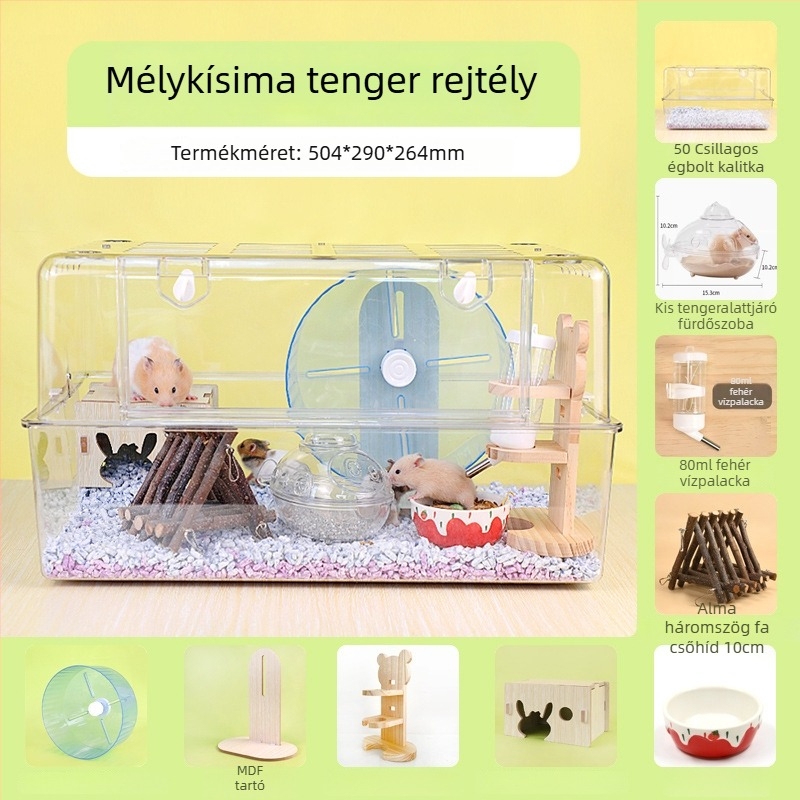Akril átlátszó hörcsögketrec – luxus villa dizájn; műanyag kivitel; alkalmas hörcsögöknek; engedélyezett magánmárkák elérhetők