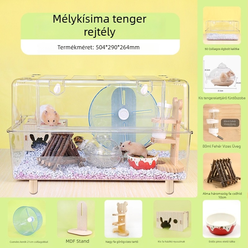 Akril átlátszó hörcsögketrec – luxus villa dizájn; műanyag kivitel; alkalmas hörcsögöknek; engedélyezett magánmárkák elérhetők