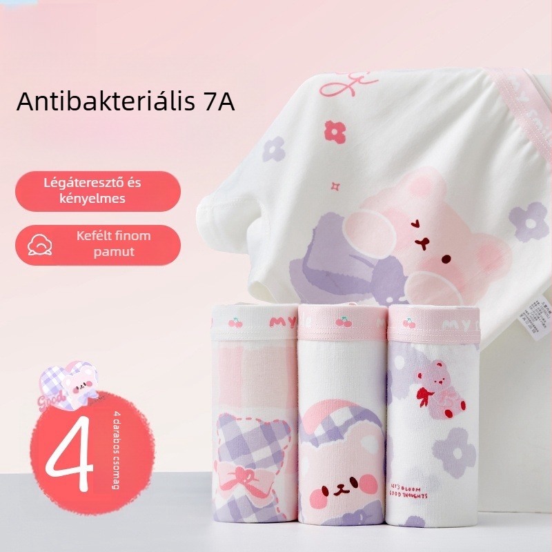 Lányoknak pamut alsónemű, Kategória A, 95% pamut 5% spandex, Márka: Jinqiaolan, 3–8 éveseknek, Varrás 4 tűvel és 6 szállal