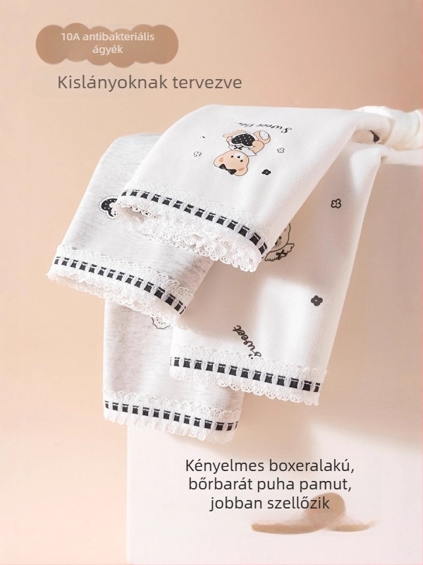 Lányok pamut boxer alsónadrág, Kategória A, kényelmes, nem nyomja a feneket, 95% pamut, 5% elastán, 3–8 évesek számára.