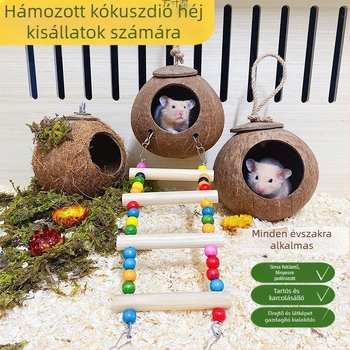 Hamster alvófészek, kókuszhéjból készült fészek, tájépítés, nyári hűtés, harapás elleni menedék; Anyag: Egyéb; Eredet: Kína; Alkalmas: Hamster