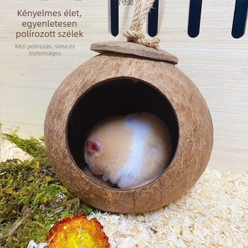 Hamster alvófészek, kókuszhéjból készült fészek, tájépítés, nyári hűtés, harapás elleni menedék; Anyag: Egyéb; Eredet: Kína; Alkalmas: Hamster