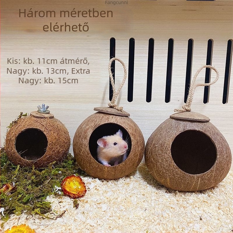 Hamster alvófészek, kókuszhéjból készült fészek, tájépítés, nyári hűtés, harapás elleni menedék; Anyag: Egyéb; Eredet: Kína; Alkalmas: Hamster