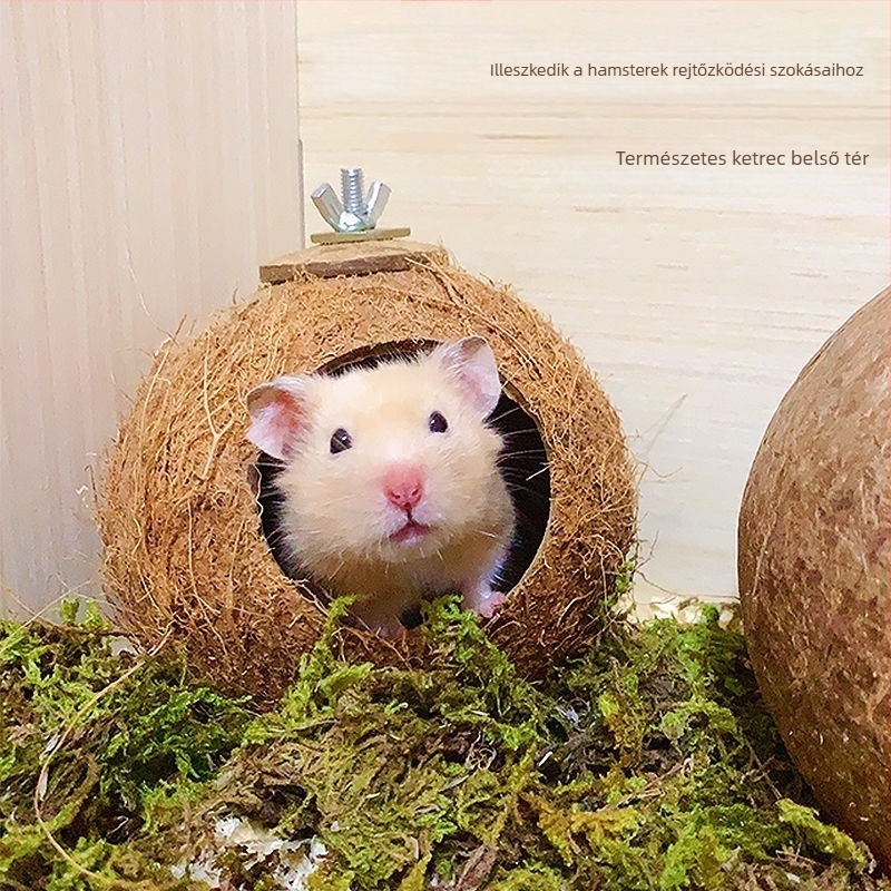 Hamster alvófészek, kókuszhéjból készült fészek, tájépítés, nyári hűtés, harapás elleni menedék; Anyag: Egyéb; Eredet: Kína; Alkalmas: Hamster