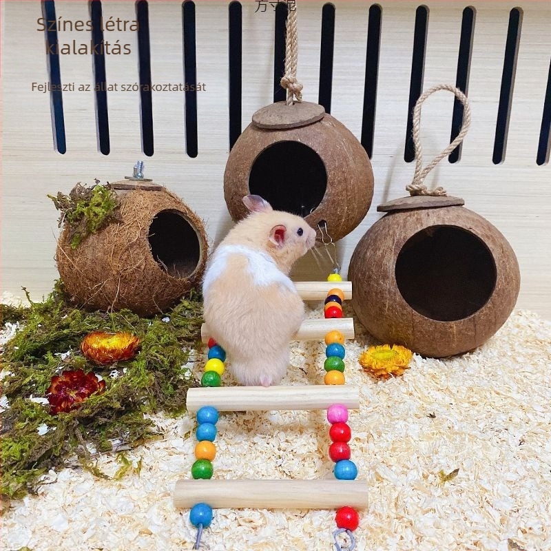 Hamster alvófészek, kókuszhéjból készült fészek, tájépítés, nyári hűtés, harapás elleni menedék; Anyag: Egyéb; Eredet: Kína; Alkalmas: Hamster