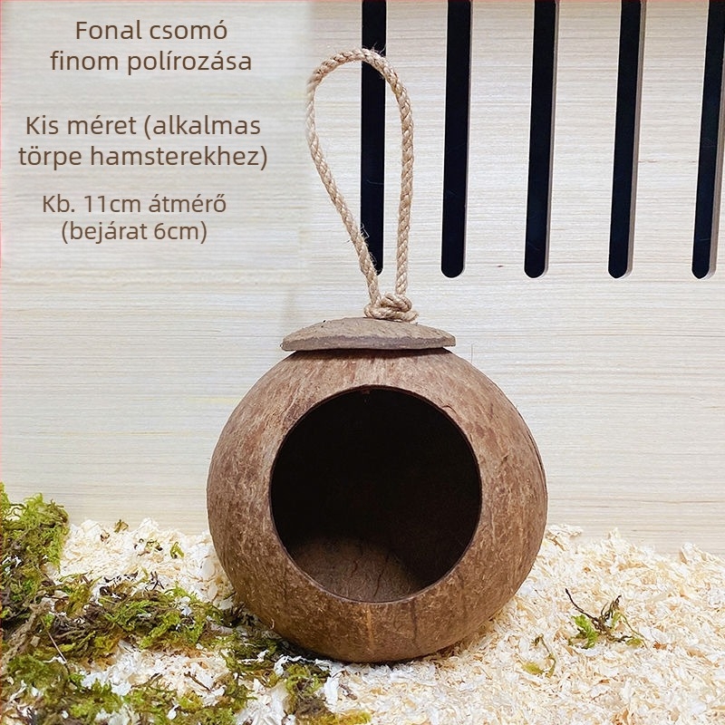 Hamster alvófészek, kókuszhéjból készült fészek, tájépítés, nyári hűtés, harapás elleni menedék; Anyag: Egyéb; Eredet: Kína; Alkalmas: Hamster