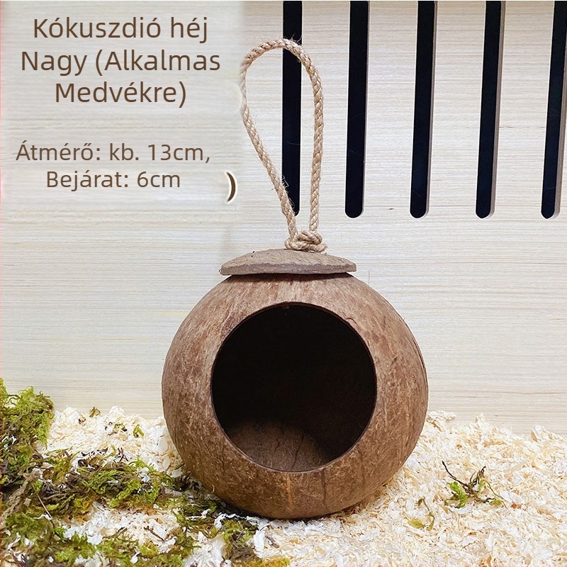 Hamster alvófészek, kókuszhéjból készült fészek, tájépítés, nyári hűtés, harapás elleni menedék; Anyag: Egyéb; Eredet: Kína; Alkalmas: Hamster
