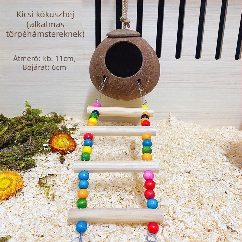 Hamster alvófészek, kókuszhéjból készült fészek, tájépítés, nyári hűtés, harapás elleni menedék; Anyag: Egyéb; Eredet: Kína; Alkalmas: Hamster