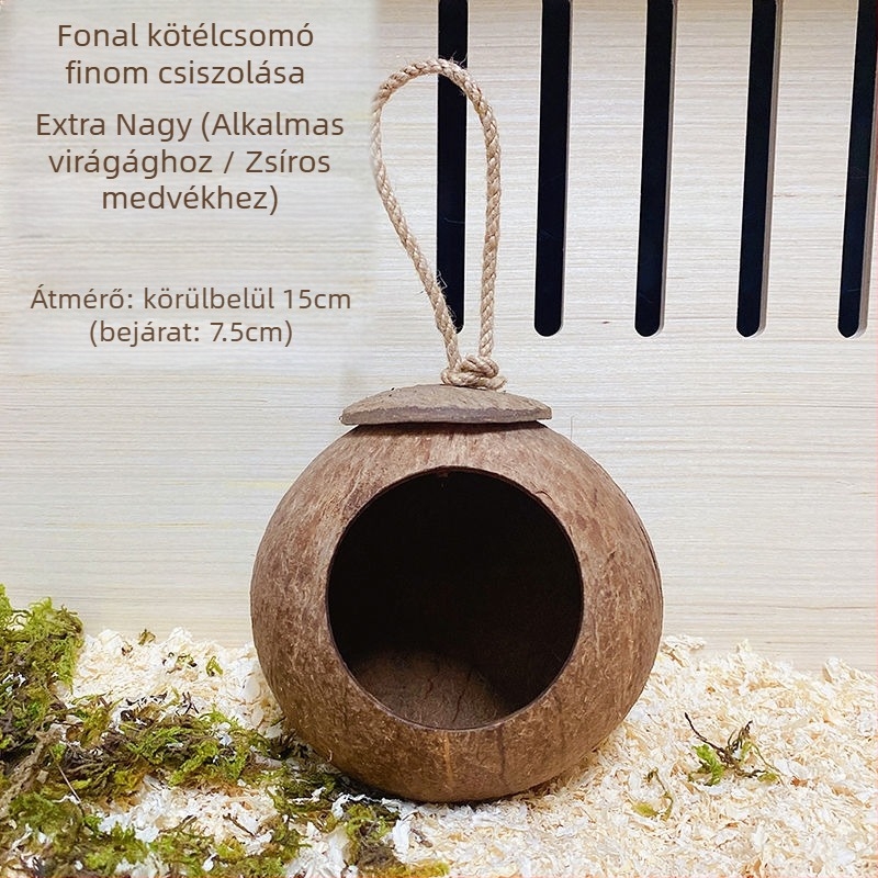 Hamster alvófészek, kókuszhéjból készült fészek, tájépítés, nyári hűtés, harapás elleni menedék; Anyag: Egyéb; Eredet: Kína; Alkalmas: Hamster