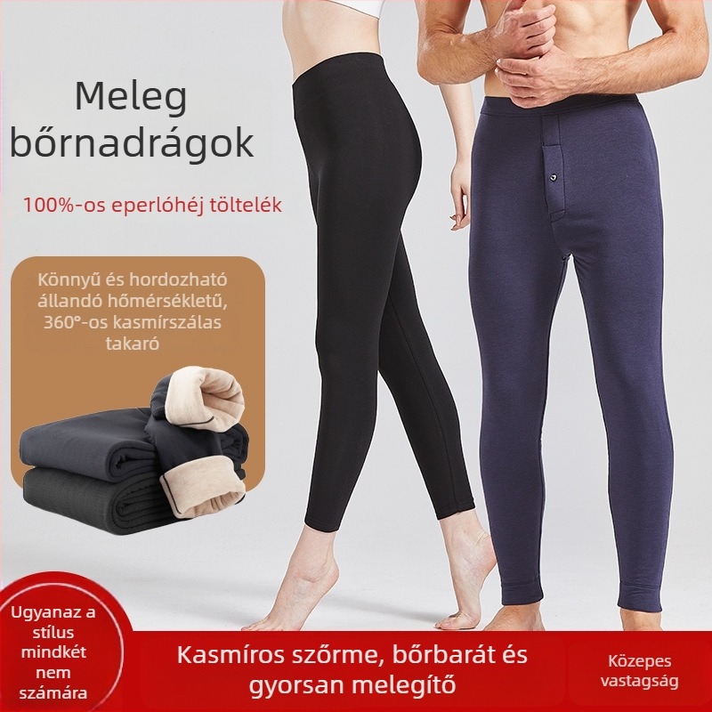 Uniszex selyemmel töltött termo nadrág, magas derék, varrat nélküli, extrán vastag 401-500 g/m2