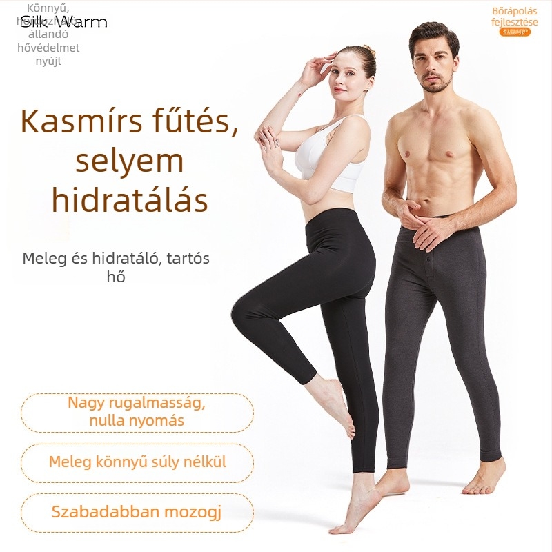 Uniszex selyemmel töltött termo nadrág, magas derék, varrat nélküli, extrán vastag 401-500 g/m2