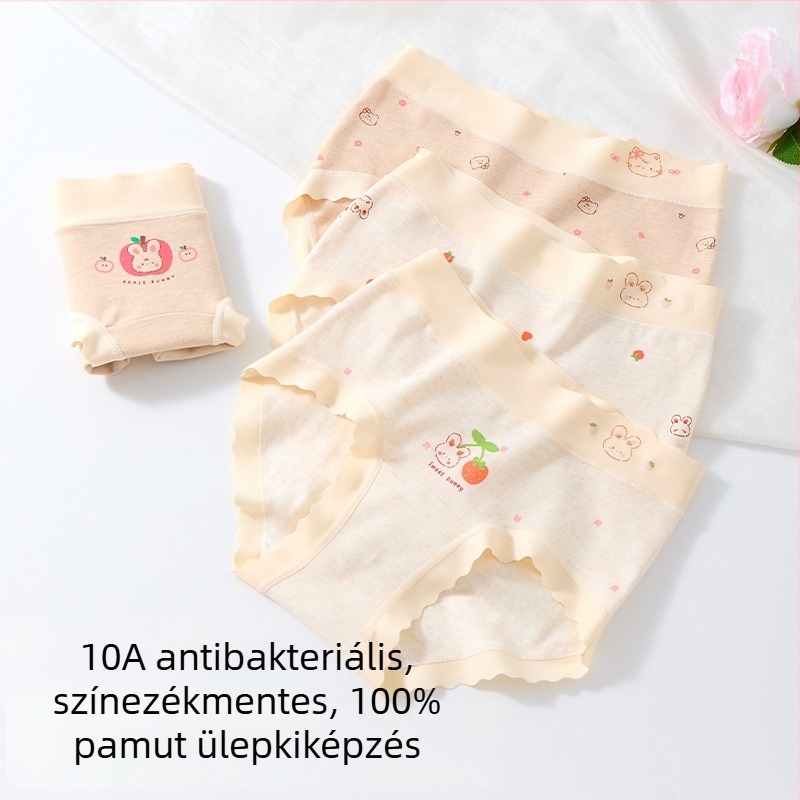 Lányoknak készült pamut alsónemű, A osztályú pamut, háromszög fazonú, teljes pamut a csípőnél, 3-8 éveseknek, 10A antibakteriális