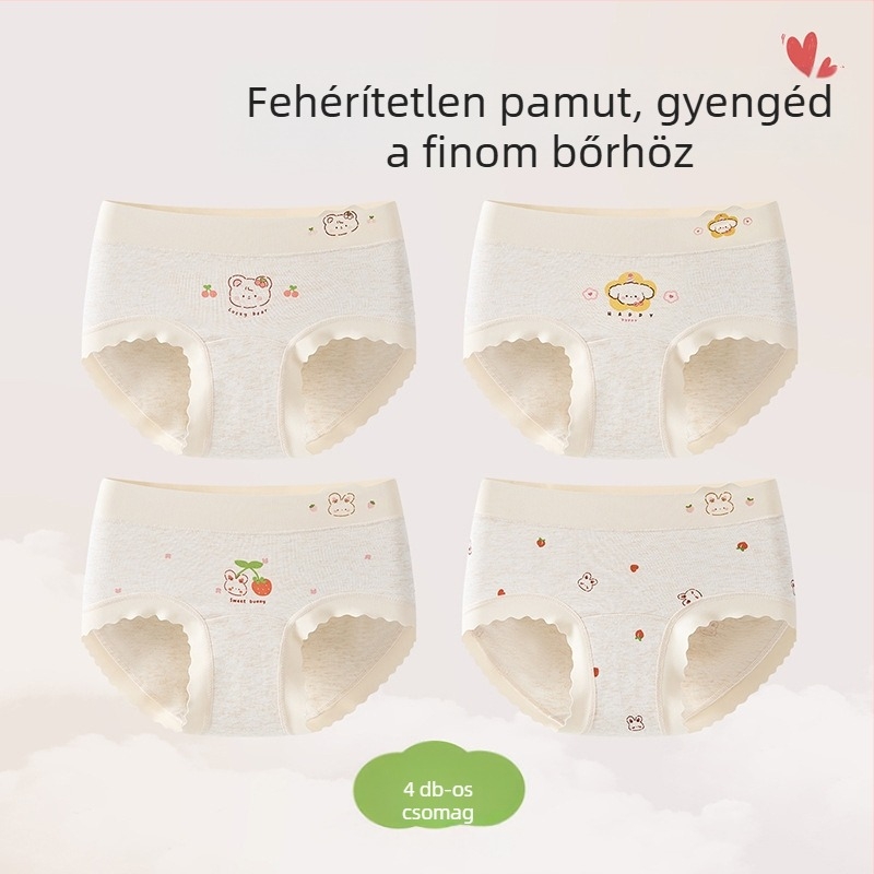 Lányoknak készült pamut alsónemű, A osztályú pamut, háromszög fazonú, teljes pamut a csípőnél, 3-8 éveseknek, 10A antibakteriális