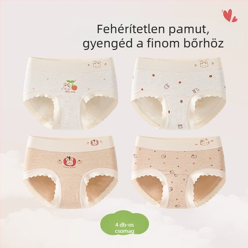 Lányoknak készült pamut alsónemű, A osztályú pamut, háromszög fazonú, teljes pamut a csípőnél, 3-8 éveseknek, 10A antibakteriális