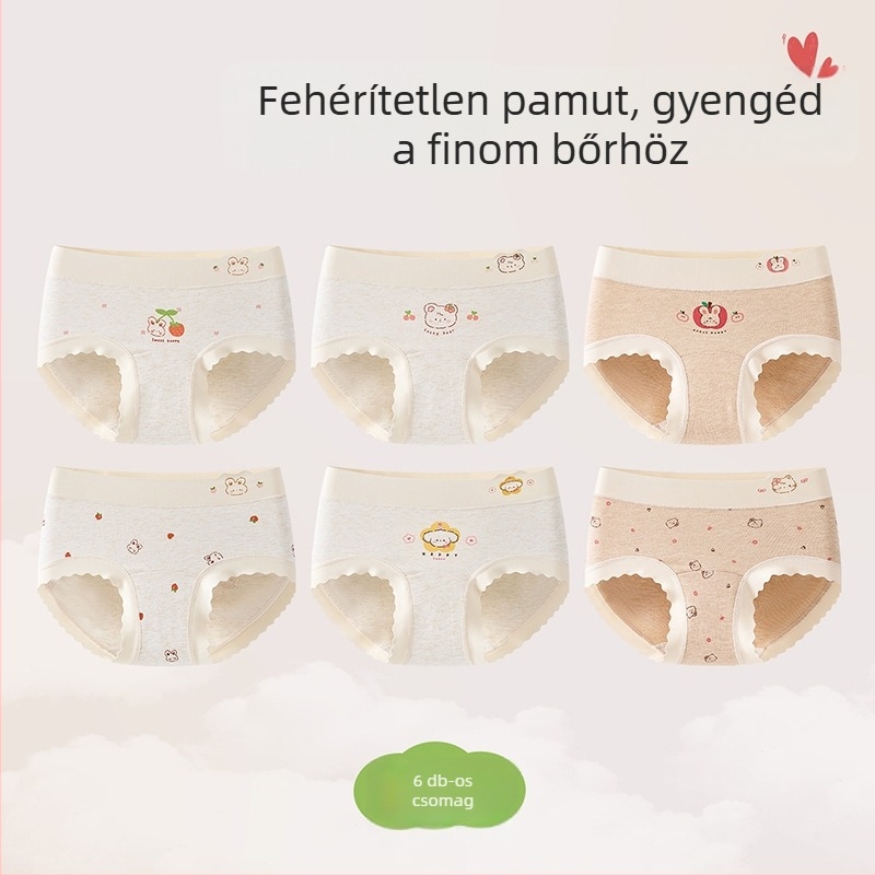 Lányoknak készült pamut alsónemű, A osztályú pamut, háromszög fazonú, teljes pamut a csípőnél, 3-8 éveseknek, 10A antibakteriális