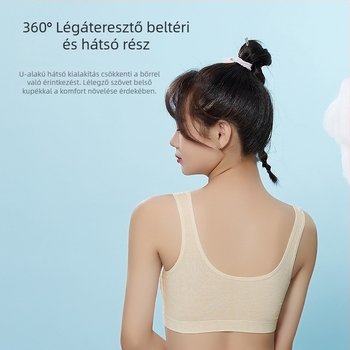 Lányoknak tervezett légáteresztő sportos alsó, fix melltartó párnázással, teljes kosár, pamut betéttel a kosárban, dupla rögzített pánttal, légáteresztő