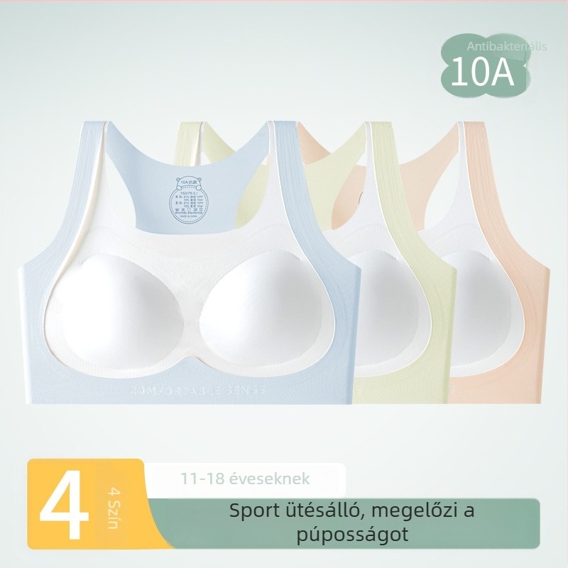 Fejlődő lányok számára készült sportmelltartó, 2–3 szakasz, fix kosár, 12–15 éveseknek.